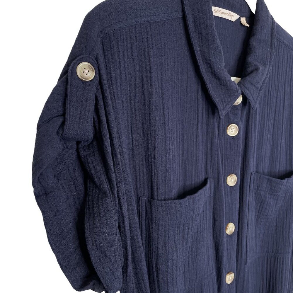 Soft Surroundings Navy Natasha Gauze Jumpsuit, L - Picture 8 of 11